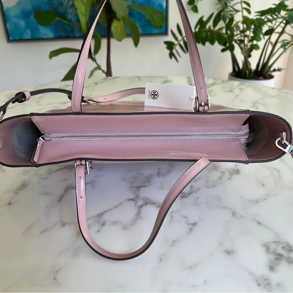 NWT Tory Burch Emerson Small Tote Clay Pink Patent Leather Shoulder Crossbody